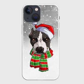 Чехол для iPhone 13 mini с принтом Новогодний Питбуль   New Years Pit bull ,  |  | Тематика изображения на принте: christmas | dog | pit bull | santa | дед мороз | зима | новый год | питбуль | рождество | санта | снег | снежинка | собака | собачка | щенок