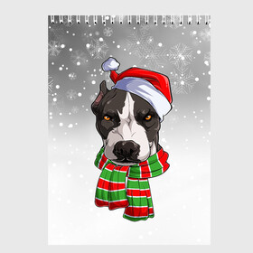 Скетчбук с принтом Новогодний Питбуль   New Years Pit bull , 100% бумага
 | 48 листов, плотность листов — 100 г/м2, плотность картонной обложки — 250 г/м2. Листы скреплены сверху удобной пружинной спиралью | christmas | dog | pit bull | santa | дед мороз | зима | новый год | питбуль | рождество | санта | снег | снежинка | собака | собачка | щенок
