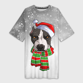 Платье-футболка 3D с принтом Новогодний Питбуль  New Year s Pit bull ,  |  | christmas | dog | pit bull | santa | дед мороз | зима | новый год | питбуль | рождество | санта | снег | снежинка | собака | собачка | щенок