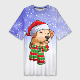 Платье-футболка 3D с принтом Новогодний Лабрадор  New Year s Labrador ,  |  | christmas | dog | labrador | retriever | santa | дед мороз | зима | лабрадор | новый год | ретривер | рождество | санта | снег | снежинка | собака | собачка | щенок