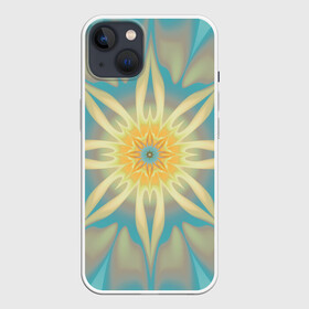 Чехол для iPhone 13 с принтом Летнее солнце. Абстракция. ,  |  | abstraction | blue | fractal | round | summer | sun | turquoise | yellow | абстракция | бирюзовый | желтый | круглый | летний | солнце | фрактал