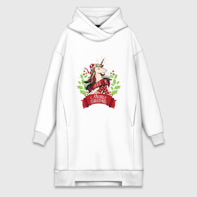 Платье-худи хлопок с принтом Christmas Unicorn ,  |  | art | christmas | holiday | inscription | new year | scarf | stars | unicorn | арт | единорог | звезды | надпись | новый год | праздник | рождество | шарф