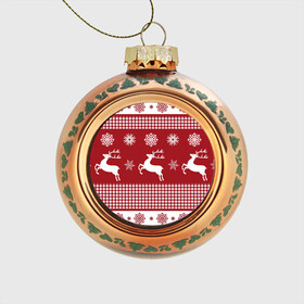 Стеклянный ёлочный шар с принтом Узор с оленями , Стекло | Диаметр: 80 мм | background | christmas | deer | holiday | new year | pattern | snowflakes | новый год | олени | праздник | рождество | снежинки | узор | фон