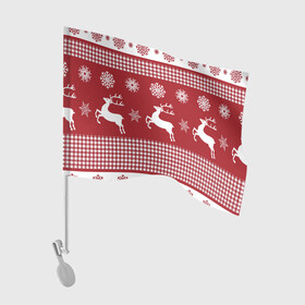 Флаг для автомобиля с принтом Узор с оленями , 100% полиэстер | Размер: 30*21 см | background | christmas | deer | holiday | new year | pattern | snowflakes | новый год | олени | праздник | рождество | снежинки | узор | фон