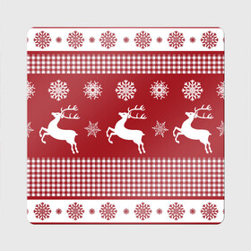Магнит виниловый Квадрат с принтом Узор с оленями , полимерный материал с магнитным слоем | размер 9*9 см, закругленные углы | Тематика изображения на принте: background | christmas | deer | holiday | new year | pattern | snowflakes | новый год | олени | праздник | рождество | снежинки | узор | фон