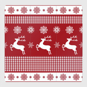 Магнитный плакат 3Х3 с принтом Узор с оленями , Полимерный материал с магнитным слоем | 9 деталей размером 9*9 см | Тематика изображения на принте: background | christmas | deer | holiday | new year | pattern | snowflakes | новый год | олени | праздник | рождество | снежинки | узор | фон