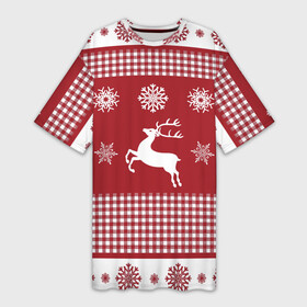 Платье-футболка 3D с принтом Узор с оленями ,  |  | background | christmas | deer | holiday | new year | pattern | snowflakes | новый год | олени | праздник | рождество | снежинки | узор | фон