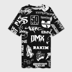 Платье-футболка 3D с принтом RAP  HIP HOP LOGOS ,  |  | 2pac | 50 cent | cardi b | dmx | dr dre | drake | eminem | ghostface killah | ghostmane | hip hop | jay z | kizaru | lil peep | migos | nas | notorious big | onyx | outkast | queen latifah | rakim | rap | rappers | run dmc | snoop dogg | tay k | tripple r