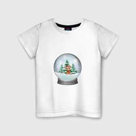 Детская футболка хлопок с принтом Зимний шар с тигром , 100% хлопок | круглый вырез горловины, полуприлегающий силуэт, длина до линии бедер | зима | зимний шар | новый год | подарок | рождество | сказка | снег | снежный шар | тигр | холод | шар