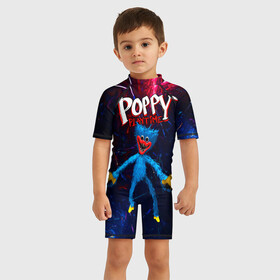 Детский купальный костюм 3D с принтом Poppy Playtime Хагги Вугги , Полиэстер 85%, Спандекс 15% | застежка на молнии на спине | horror | huggy | huggy wuggy | monster | poppy playtime | монстр | поппи плейтайм | поппи плэйтайм | хагги | хагги вугги | хоррор игра