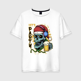 Женская футболка хлопок Oversize с принтом Skull Santa , 100% хлопок | свободный крой, круглый ворот, спущенный рукав, длина до линии бедер
 | art | beer | christmas | headphones | new year | santa | skull | арт | наушники | новый год | рождество | санта | череп