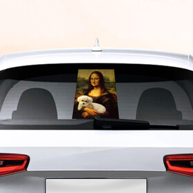 Наклейка на авто - для заднего стекла с принтом Моно Лиза с собакой , ПВХ | Точные размеры наклейки зависят от выбранного изображения (ширина не больше 75 мм, высота не больше 45 мм) | животные | картина | моно лиза | моно лиза с собакой | собака