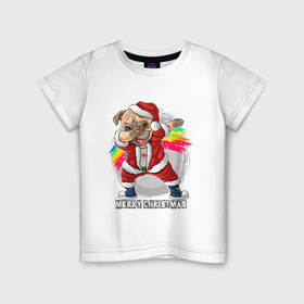 Детская футболка хлопок с принтом Christmas Pug , 100% хлопок | круглый вырез горловины, полуприлегающий силуэт, длина до линии бедер | christmas | dab | dog | holiday | new year | pug | rainbow | santa | даб | мопс | новый год | праздник | радуга | рождество | санта | собака