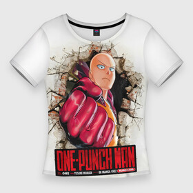 Женская футболка 3D Slim с принтом Сайтама пробивая стены One Punch Man ,  |  | hagemanto | one punch man | one punchman | onepunchman | saitama | sensei | аниме | ван панч мен | ванпанчмен | лысый плащ | манга | сайтама | сильнейший человек | учитель | человек одинудар | человек одного удара