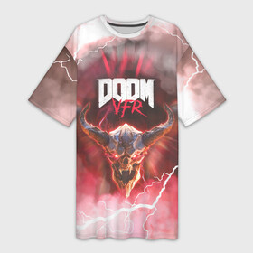 Платье-футболка 3D с принтом DOOM VFR (VR)  FAN GAME ,  |  | demons | devil | doom | doom eternal | doom slayer | doom vfr | doom vr | hell | poster | vfr | vr | ад | вфр | дум | игра | игры | постер | стрелялка | шлем реальности | шутер