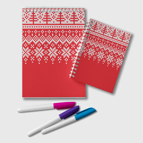 Блокнот с принтом Knitted Pattern , 100% бумага | 48 листов, плотность листов — 60 г/м2, плотность картонной обложки — 250 г/м2. Листы скреплены удобной пружинной спиралью. Цвет линий — светло-серый
 | background | christmas | holiday | knitted | knitted pattern | pattern | snow | trees | winter | вязаный | вязаный узор | елки | зима | праздник | рождество | снег | узор | фон