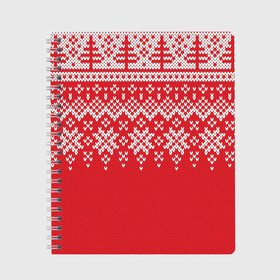 Тетрадь с принтом Knitted Pattern , 100% бумага | 48 листов, плотность листов — 60 г/м2, плотность картонной обложки — 250 г/м2. Листы скреплены сбоку удобной пружинной спиралью. Уголки страниц и обложки скругленные. Цвет линий — светло-серый
 | background | christmas | holiday | knitted | knitted pattern | pattern | snow | trees | winter | вязаный | вязаный узор | елки | зима | праздник | рождество | снег | узор | фон