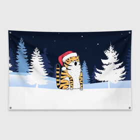 Флаг-баннер с принтом Удивленный тигр 2022 , 100% полиэстер | размер 67 х 109 см, плотность ткани — 95 г/м2; по краям флага есть четыре люверса для крепления | 2022 | год тигра | новый год | новый год 2022 | символ года | тигр | тигренок | тигрица | тигры