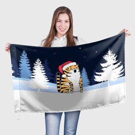 Флаг 3D с принтом Удивленный тигр 2022 , 100% полиэстер | плотность ткани — 95 г/м2, размер — 67 х 109 см. Принт наносится с одной стороны | 2022 | год тигра | новый год | новый год 2022 | символ года | тигр | тигренок | тигрица | тигры