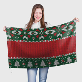 Флаг 3D с принтом Knitted Christmas Pattern , 100% полиэстер | плотность ткани — 95 г/м2, размер — 67 х 109 см. Принт наносится с одной стороны | background | christmas | holiday | knitted | knitted pattern | pattern | trees | winter | вязаный | вязаный узор | елки | зима | праздник | рождество | узор | фон