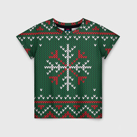 Детская футболка 3D с принтом Knitted Snowflake Pattern , 100% гипоаллергенный полиэфир | прямой крой, круглый вырез горловины, длина до линии бедер, чуть спущенное плечо, ткань немного тянется | background | christmas | holiday | knitted pattern | pattern | snowflakes | trees | winter | вязаный узор | елки | зима | праздник | рождество | снежинки | узор | фон