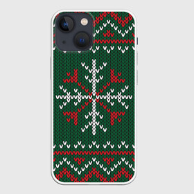 Чехол для iPhone 13 mini с принтом Knitted Snowflake Pattern ,  |  | background | christmas | holiday | knitted pattern | pattern | snowflakes | trees | winter | вязаный узор | елки | зима | праздник | рождество | снежинки | узор | фон