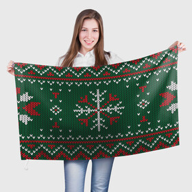 Флаг 3D с принтом Knitted Snowflake Pattern , 100% полиэстер | плотность ткани — 95 г/м2, размер — 67 х 109 см. Принт наносится с одной стороны | background | christmas | holiday | knitted pattern | pattern | snowflakes | trees | winter | вязаный узор | елки | зима | праздник | рождество | снежинки | узор | фон