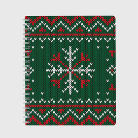 Тетрадь с принтом Knitted Snowflake Pattern , 100% бумага | 48 листов, плотность листов — 60 г/м2, плотность картонной обложки — 250 г/м2. Листы скреплены сбоку удобной пружинной спиралью. Уголки страниц и обложки скругленные. Цвет линий — светло-серый
 | background | christmas | holiday | knitted pattern | pattern | snowflakes | trees | winter | вязаный узор | елки | зима | праздник | рождество | снежинки | узор | фон