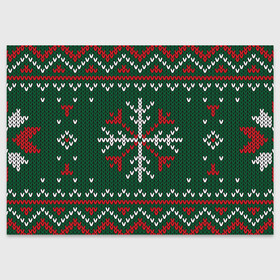 Поздравительная открытка с принтом Knitted Snowflake Pattern , 100% бумага | плотность бумаги 280 г/м2, матовая, на обратной стороне линовка и место для марки
 | background | christmas | holiday | knitted pattern | pattern | snowflakes | trees | winter | вязаный узор | елки | зима | праздник | рождество | снежинки | узор | фон