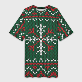 Платье-футболка 3D с принтом Knitted Snowflake Pattern ,  |  | background | christmas | holiday | knitted pattern | pattern | snowflakes | trees | winter | вязаный узор | елки | зима | праздник | рождество | снежинки | узор | фон