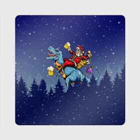 Магнит виниловый Квадрат с принтом Санта Клаус на Пивозавре , полимерный материал с магнитным слоем | размер 9*9 см, закругленные углы | Тематика изображения на принте: christmas | santa | дед мороз | динозавр | елка | зима | новый год | подарок | рождество | санта | снег | снежинка