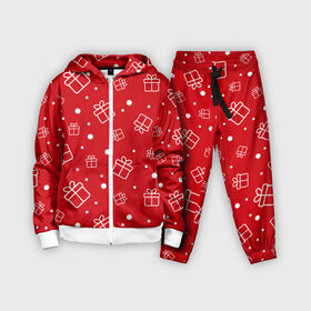 Детский костюм 3D с принтом Новогодние подарки на красном фоне ,  |  | 2021 | 2022 | christmas | merry | merry christmas | new year | snow | sweater | ugly christmas | winter | year of the tiger | год тигра | зима | новогодний | новогодняя | новый год | рождественский | рождественский свитер | рождество | свитер | 