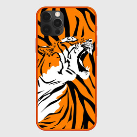 Чехол для iPhone 12 Pro с принтом Тигровый окрас , силикон | область печати: задняя сторона чехла, без боковых панелей | 2022 | aggressive | brindle color | fangs | in profile | new year | open mouth | predator | tiger | year of the tiger | агрессивный | в профиль | год тигра | клыки | новый год | открытая пасть | тигр | тигровый окрас | хищник