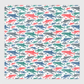 Магнитный плакат 3Х3 с принтом Разноцветные Акулы , Полимерный материал с магнитным слоем | 9 деталей размером 9*9 см | fish | ocean | predator | shark | white shark | акула | белая акула | зубы | море | морской хищник | океан | рыба | хищная рыба | хищник