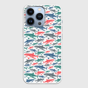 Чехол для iPhone 13 Pro с принтом Разноцветные Акулы ,  |  | fish | ocean | predator | shark | white shark | акула | белая акула | зубы | море | морской хищник | океан | рыба | хищная рыба | хищник