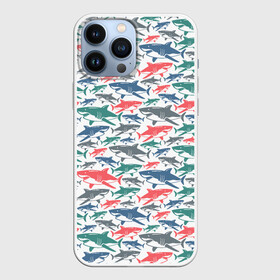 Чехол для iPhone 13 Pro Max с принтом Разноцветные Акулы ,  |  | fish | ocean | predator | shark | white shark | акула | белая акула | зубы | море | морской хищник | океан | рыба | хищная рыба | хищник