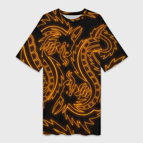 Платье-футболка 3D с принтом ОГНЕННЫЕ ДРАКОНЫ НЕОН  NEON FIRE DRAGONS ,  |  | china | dragon | japan | neon | texture | драконы | китай | мифология | неон | неоновые драконы | текстура | япония