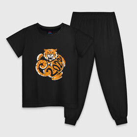 Детская пижама хлопок с принтом Символ 2022 года Тигр , 100% хлопок |  брюки и футболка прямого кроя, без карманов, на брюках мягкая резинка на поясе и по низу штанин
 | 2022 | amur tiger | beast | fangs | happy new year | merry christmas | new year | predator | snow | stars | stern grin | stern look | winter | year of the tiger | амурский тигр | год тигра | зверь | зима | клыки | новый год | пр | снег | снежинк