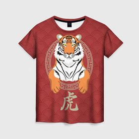Женская футболка 3D с принтом Китайский тигр в раме , 100% полиэфир ( синтетическое хлопкоподобное полотно) | прямой крой, круглый вырез горловины, длина до линии бедер | 2022 | chinese character | framed | new year | ornament | powerful | predator | strong | tiger | year of the tiger | yellow look | в рамке | год тигра | жёлтый взгляд | китайский иероглиф | мощный | новый год | орнамент | сильный | тигр | хищник