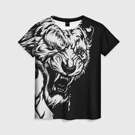 Женская футболка 3D с принтом Тигр: свирепый и кровожадный , 100% полиэфир ( синтетическое хлопкоподобное полотно) | прямой крой, круглый вырез горловины, длина до линии бедер | 2022 | bloodthirsty | ferocious | look | powerful | predator | strong | tiger | year of the tiger | взгляд | год тигра | кровожадный | мощный | свирепый | сильный | тигр | хищник