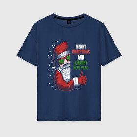 Женская футболка хлопок Oversize с принтом Merry Christmas and Happy New Year , 100% хлопок | свободный крой, круглый ворот, спущенный рукав, длина до линии бедер
 | christmas | drawing | holiday | like | merry christmas | new year | santa | santa claus | арт | лайк | новый год | праздник | рисунок | рождество | санта | санта клаус