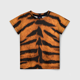Детская футболка 3D с принтом ТИГРИНАЯ ШКУРА , 100% гипоаллергенный полиэфир | прямой крой, круглый вырез горловины, длина до линии бедер, чуть спущенное плечо, ткань немного тянется | 2022 | christmas | merry | new | tiger | year | год | животные | новый | рождество | текструа | тигр | тигра | тигриная | тигровая | шерсть