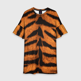 Детское платье 3D с принтом ТИГРИНАЯ ШКУРА , 100% полиэстер | прямой силуэт, чуть расширенный к низу. Круглая горловина, на рукавах — воланы | 2022 | christmas | merry | new | tiger | year | год | животные | новый | рождество | текструа | тигр | тигра | тигриная | тигровая | шерсть