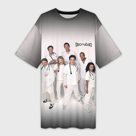 Платье-футболка 3D с принтом SCRUBS in white ,  |  | bob kelso | doctor cox | elliot | janitor | jd | john dorian | karla | perry cox | scrubs | series | turk | боб келсо | джей ди | карла | клиника | сериал | терк | уборщик | эллиот