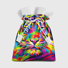 Подарочный 3D мешок с принтом Тигр в стиле поп арт , 100% полиэстер | Размер: 29*39 см | 2022 | art | beast | mosaic | multicolored head | new year | pop art | predator | rainbow | tiger | year of the tiger | год тигра | зверь | искусство | мозаика | новый год | радужный | разноцветная голова | тигр | хищник