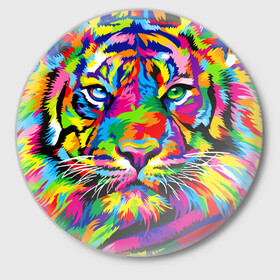 Значок с принтом Тигр в стиле поп арт ,  металл | круглая форма, металлическая застежка в виде булавки | 2022 | art | beast | mosaic | multicolored head | new year | pop art | predator | rainbow | tiger | year of the tiger | год тигра | зверь | искусство | мозаика | новый год | радужный | разноцветная голова | тигр | хищник