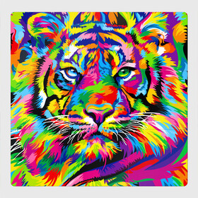 Магнитный плакат 3Х3 с принтом Тигр в стиле поп арт , Полимерный материал с магнитным слоем | 9 деталей размером 9*9 см | 2022 | art | beast | mosaic | multicolored head | new year | pop art | predator | rainbow | tiger | year of the tiger | год тигра | зверь | искусство | мозаика | новый год | радужный | разноцветная голова | тигр | хищник
