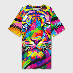 Платье-футболка 3D с принтом Тигр в стиле поп арт ,  |  | 2022 | art | beast | mosaic | multicolored head | new year | pop art | predator | rainbow | tiger | year of the tiger | год тигра | зверь | искусство | мозаика | новый год | радужный | разноцветная голова | тигр | хищник