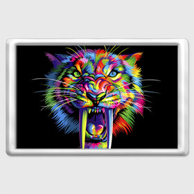 Магнит 45*70 с принтом Саблезубый тигр в стиле поп арт , Пластик | Размер: 78*52 мм; Размер печати: 70*45 | 2022 | art | beast | colorful head | mosaic | new year | pop art | predator | rainbow | sabertoothed tiger | year of the tiger | большие клыки | год тигра | зверь | искусство | мозаика | новый год | радужный | разноцветная голова | саблезубый тиг