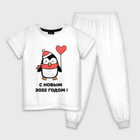 Детская пижама хлопок с принтом С новым годом 2022 , 100% хлопок |  брюки и футболка прямого кроя, без карманов, на брюках мягкая резинка на поясе и по низу штанин
 | Тематика изображения на принте: 2022 | арктика | дед мороз | ёлки | новый год | пингвин | снегурочка